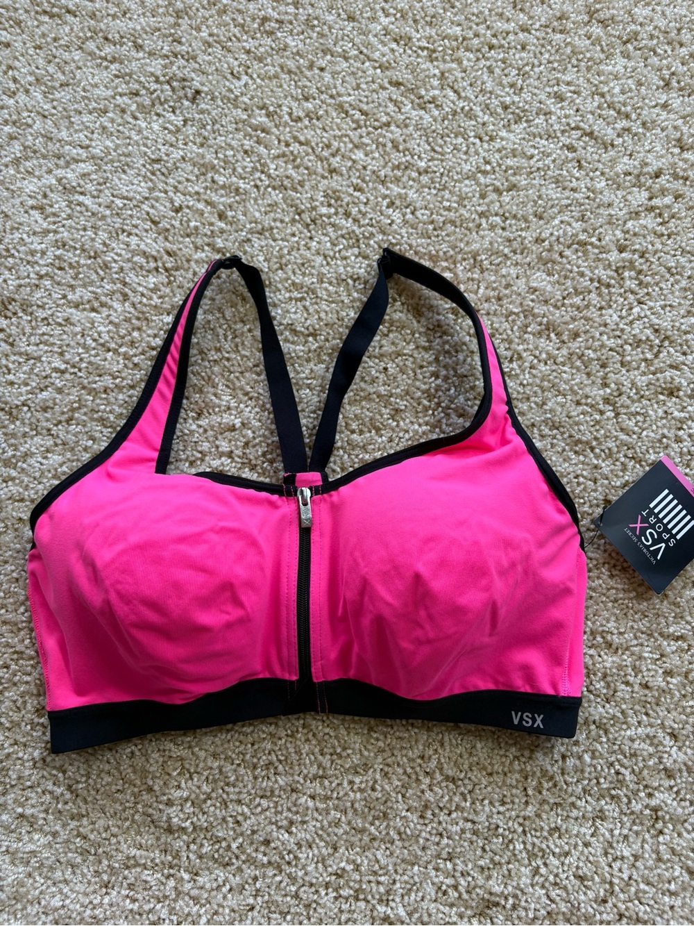 NWT Victoria's Secret Knockout Front Close Sports Bra Pink Black 38C